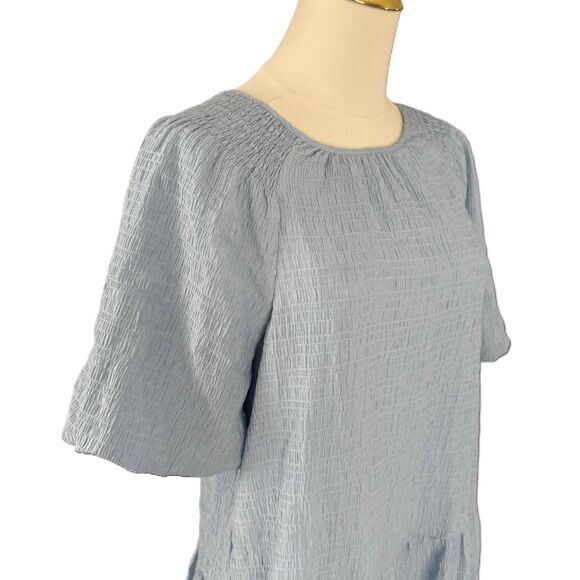 NWT Steve Madden Blue Short Sleeve Gathered Neckline Tiered Skirt Abrah Dress M - Picture 7 of 15